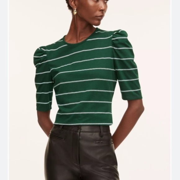 Rebecca Taylor Tops - Rebecca Taylor Green A Line Puff Sleeve Stripe T Shirt Small